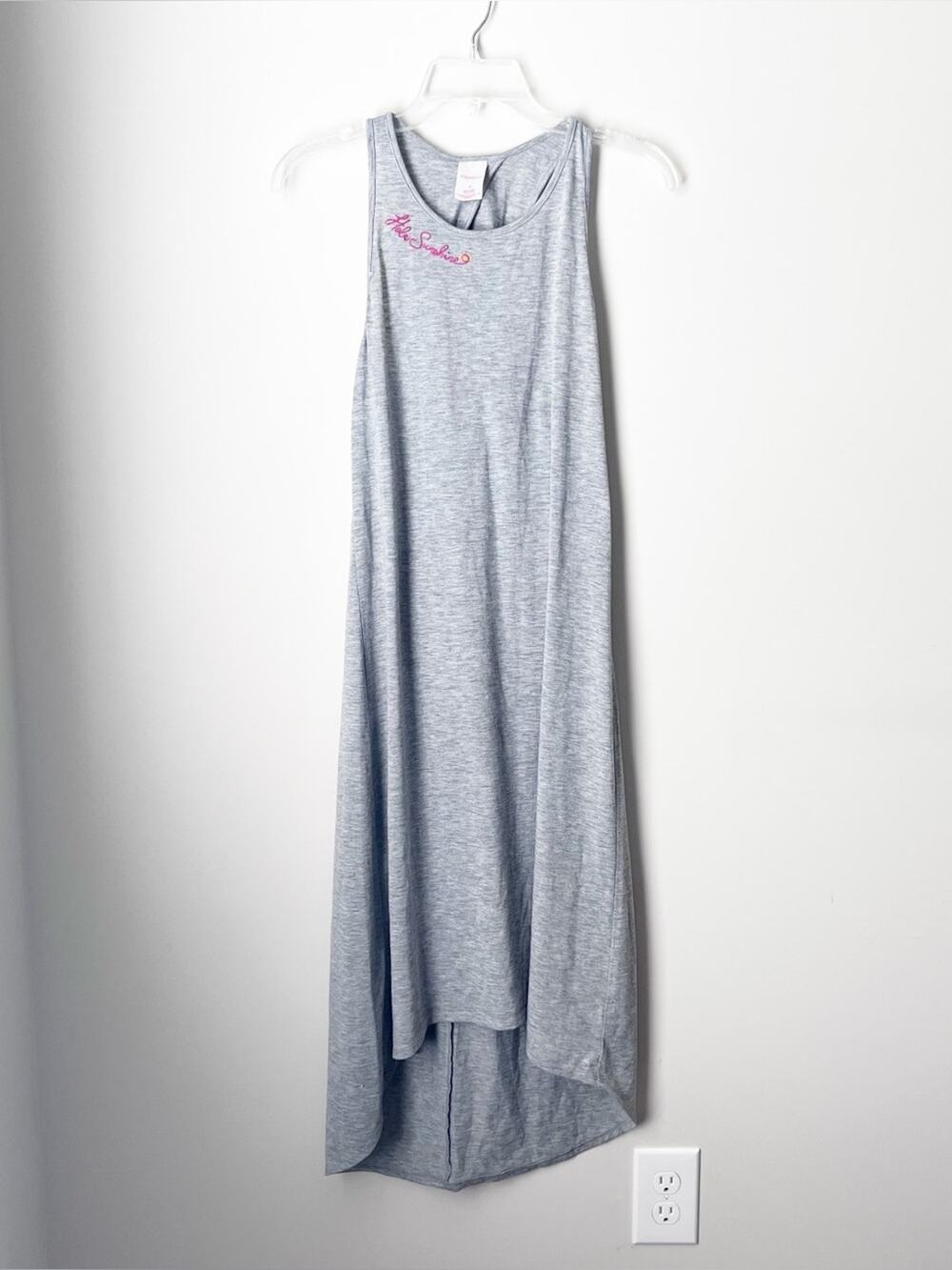 Xhilaration Light Gray Small Hi-Lo Racerback Dress with Pink Script